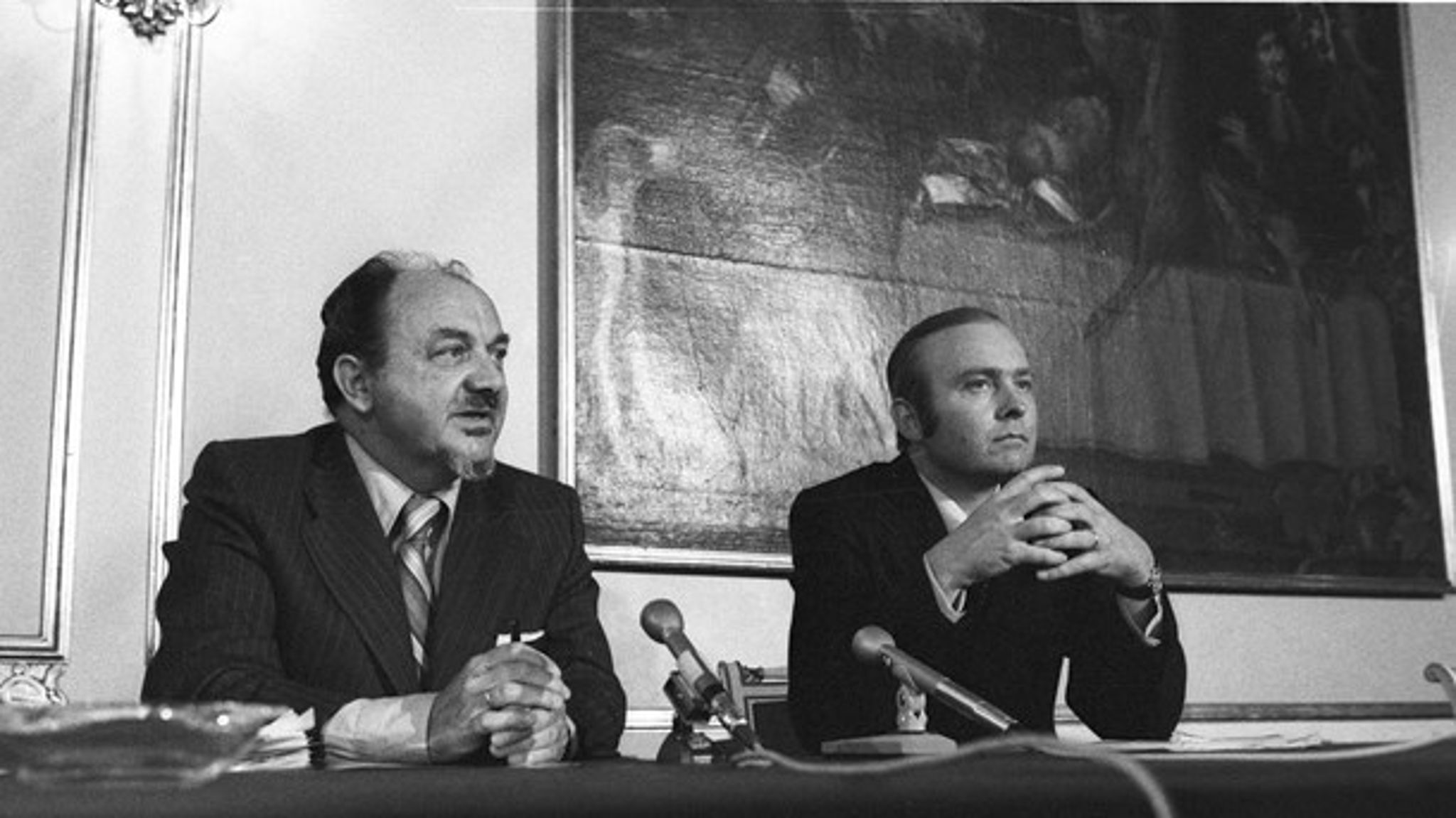 Statsminister for SV-regeringen 1978-1979 Anker Jørgensen (S) og udenrigsminister, Henning Christophersen (V). Foto Henning Thempler Ritzau Scanpix.