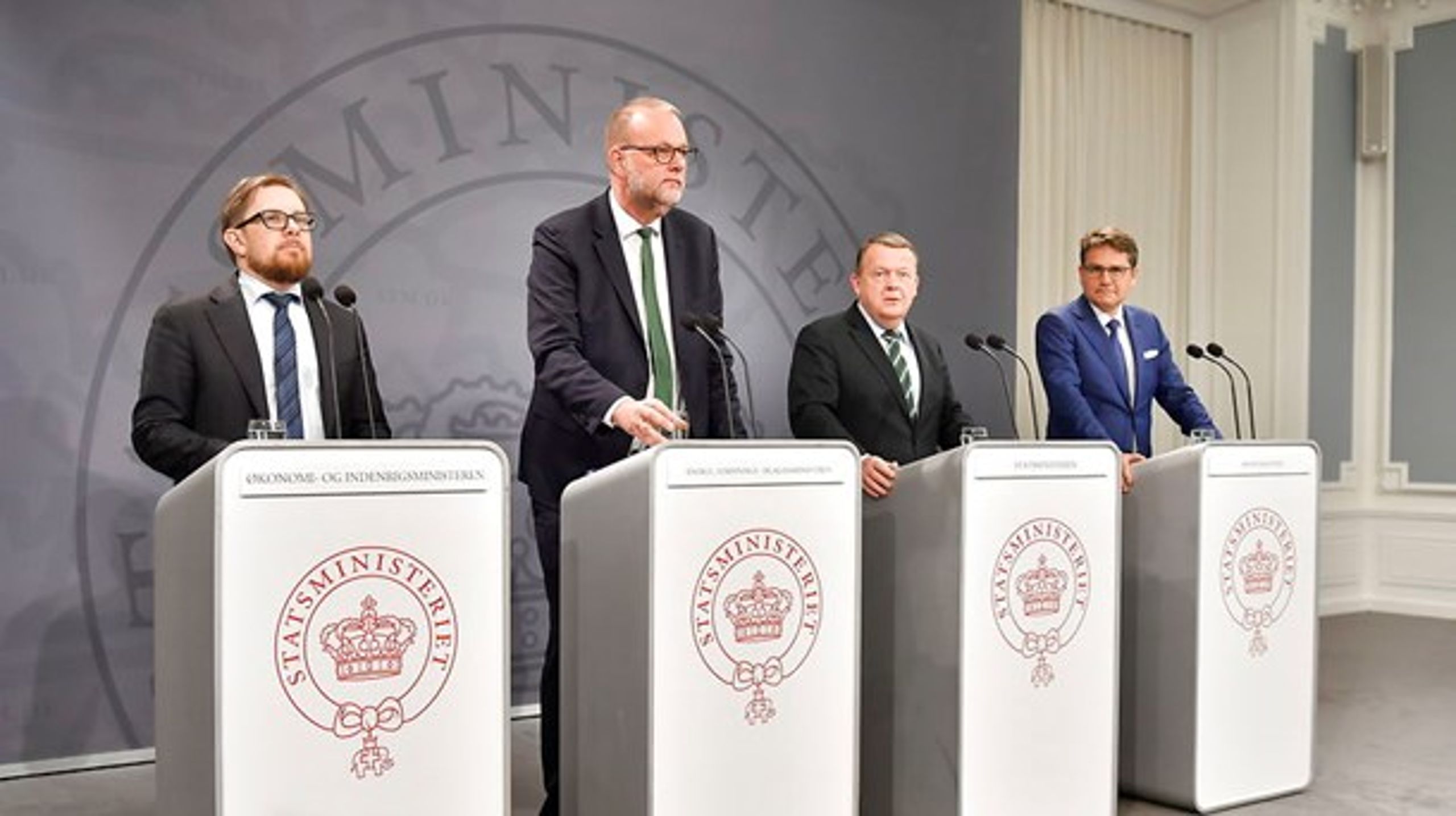 Simon Emil Ammitzbøll-Bille (LA), Lars Christian Lilleholt (V), Lars Løkke Rasmussen (V) og Brian Mikkelsen (K) præsenterede torsdag&nbsp;regeringens energiudspil.