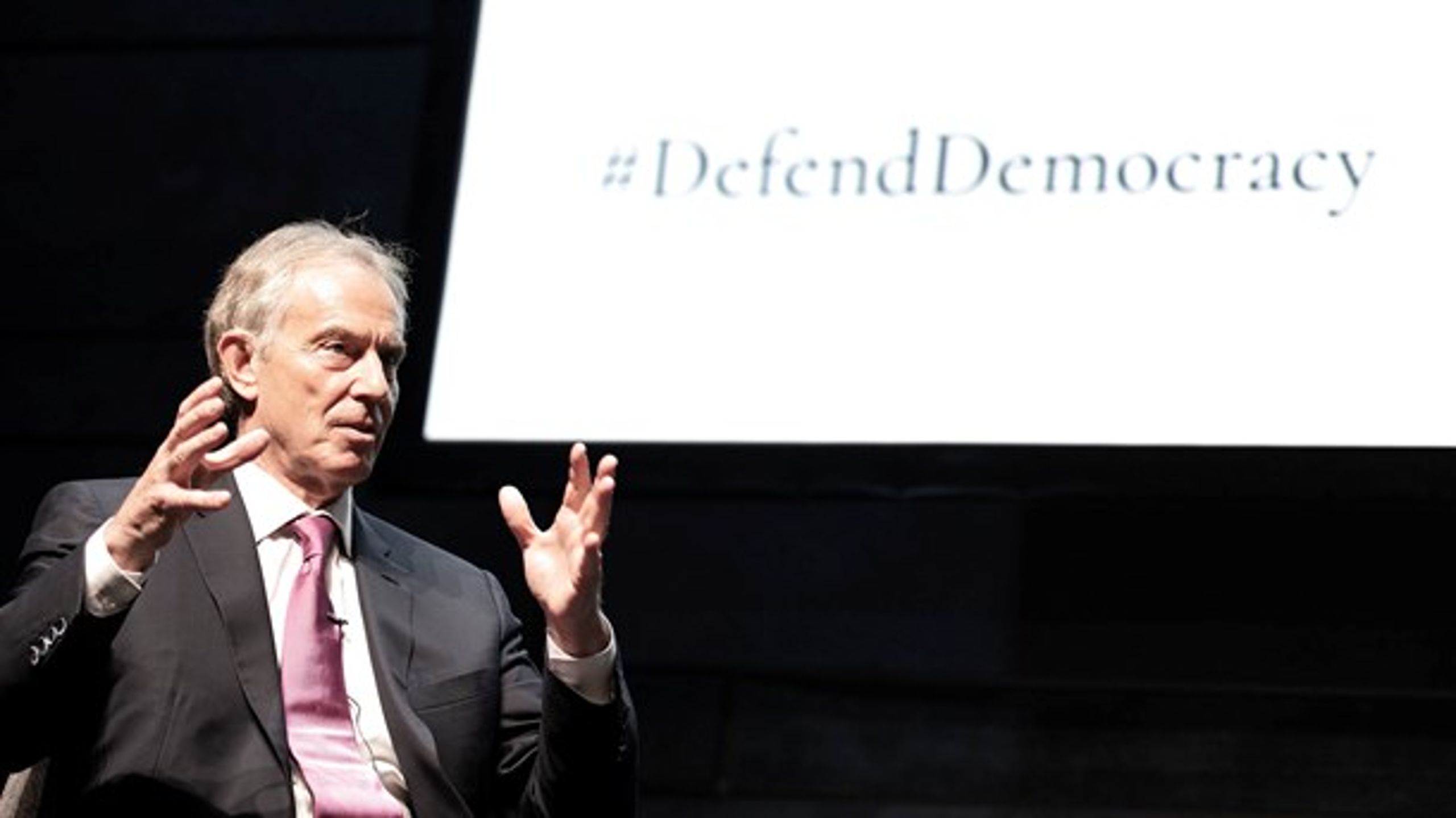 Tony Blair, britisk premierminister 1997-2007 for Labour, talte fredag ved Copenhagen Democracy Summit i Skuespilhuset i København.&nbsp;