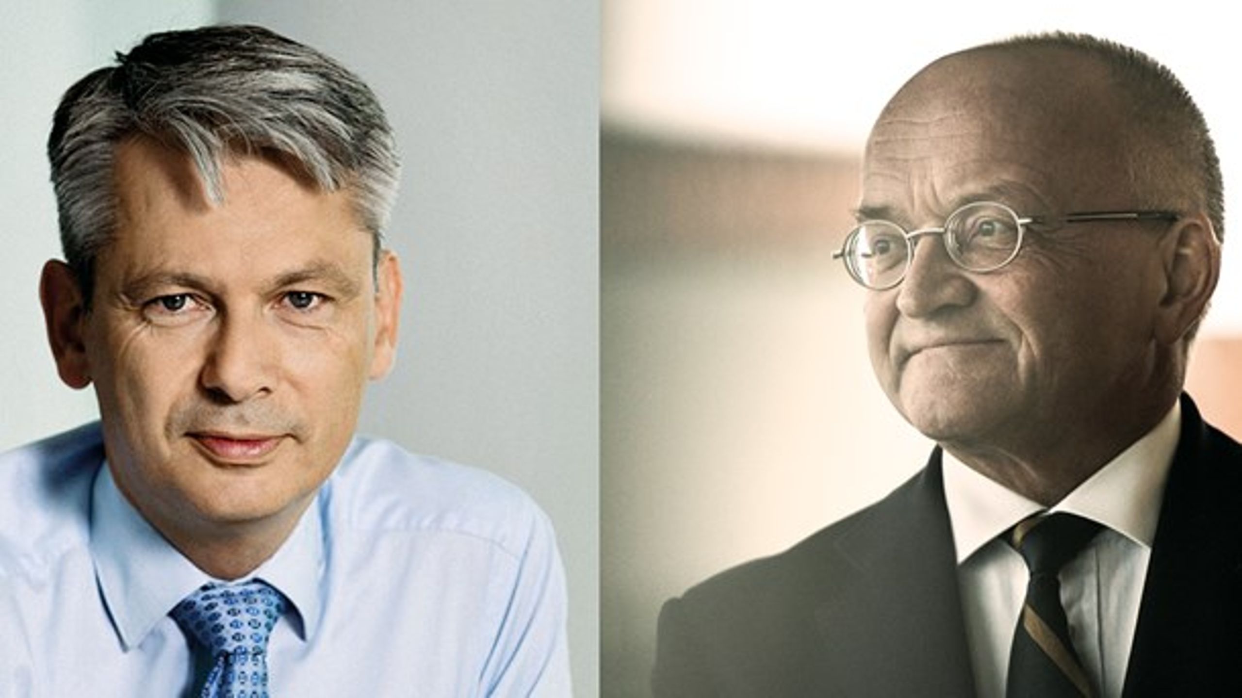 Jens Munch Holst (tv.) er adm. direktør i Magistrenes Pensionskasse, og&nbsp;Torben Möger Pedersen (th.) er adm. direktør i PensionDanmark.