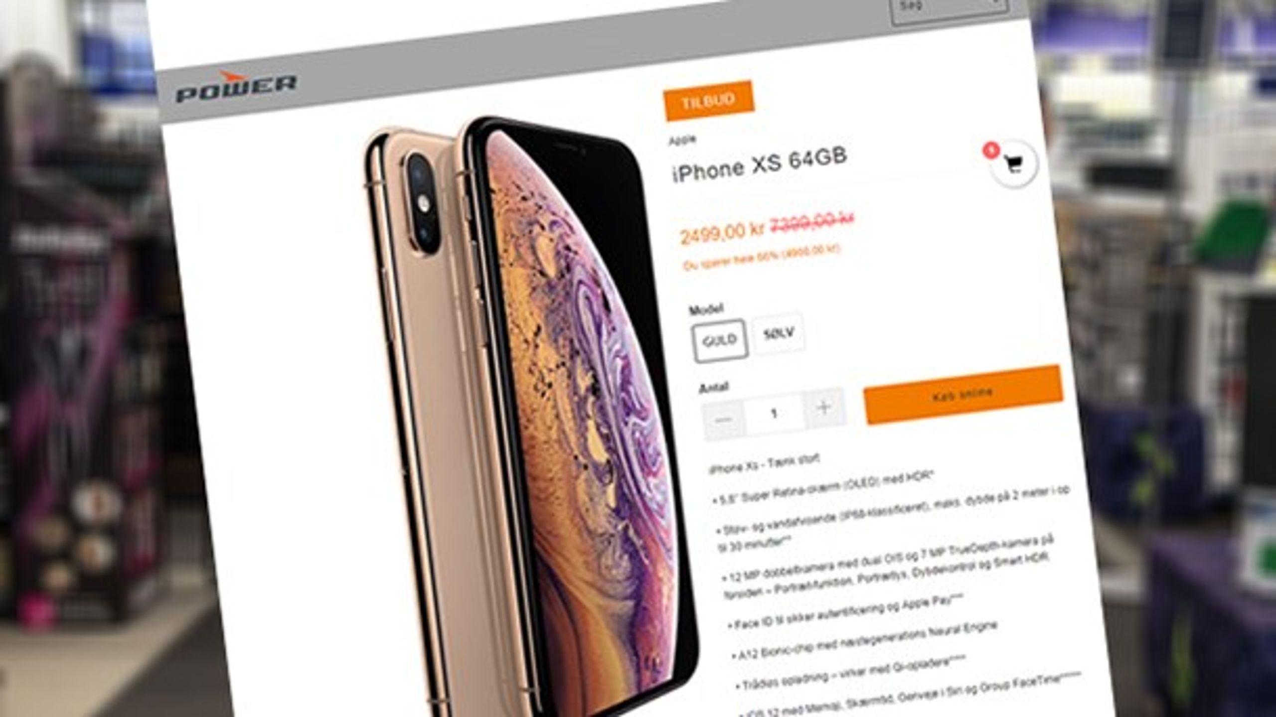 En falsk webbutik annoncerer blandt andet på sociale medier for en iPhone XS til 5.000 kroner under normalprisen.