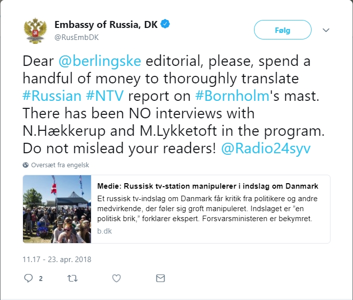 Russiske ambassade tweeter